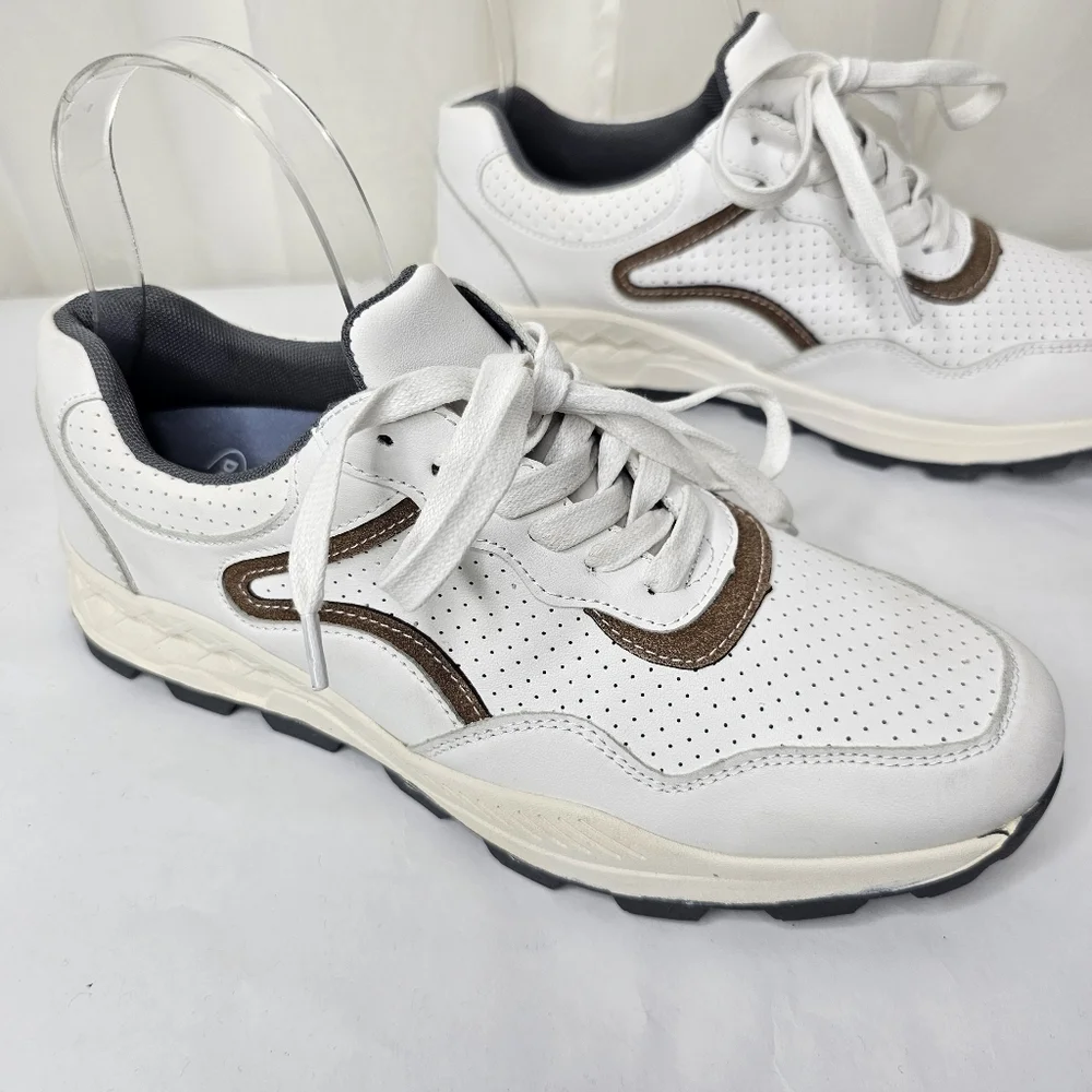 French Connection Petta Lace up Fashion Sneaker White Brown Gray Size 8